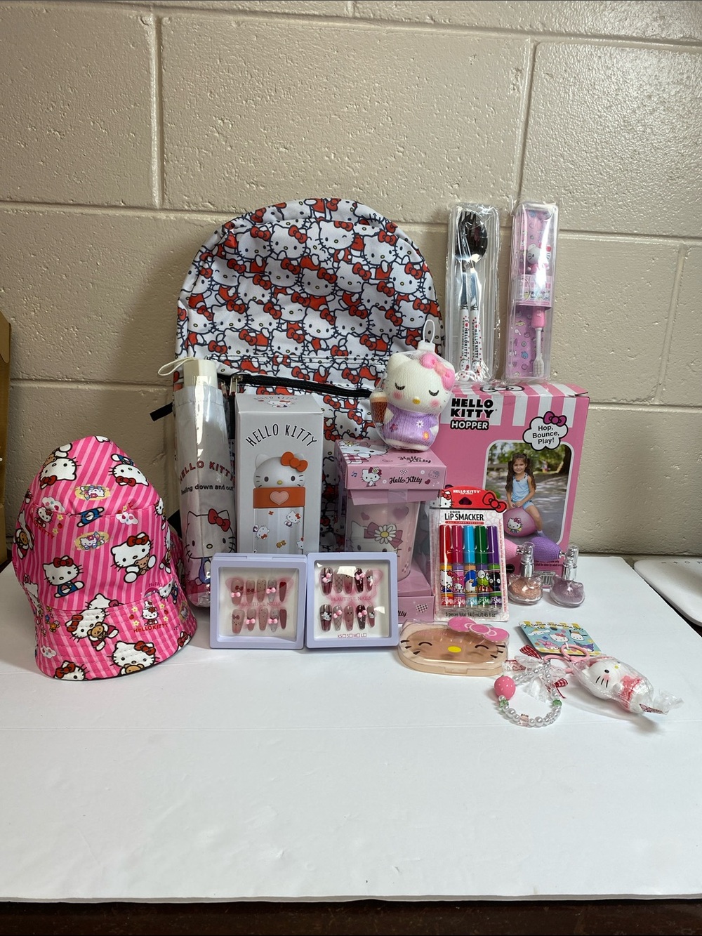 Hello Kitty Pink & White Kids Accessory Bundle - Backpack, Hat, Plush & more